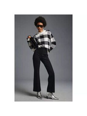 NWT Anthropologie Black & White Buffalo Check Collared Knit Pullover, Size S